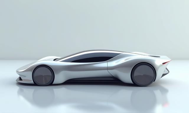 Rendering of a futuristic concept car in a studio setting