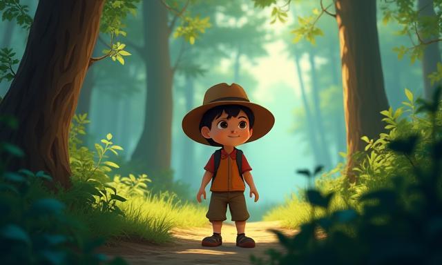 Still image from an animated short film showing a character in a forest