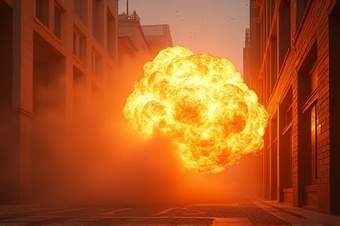 Explosion visual effect composited onto live action footage